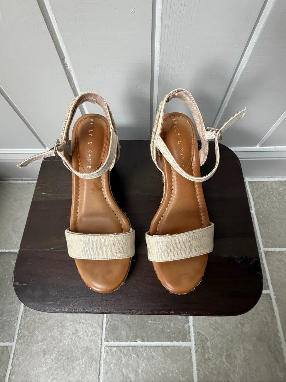 Kelly & Katie Canvas & Gold Shimmer Espadrille Wedge Sandals